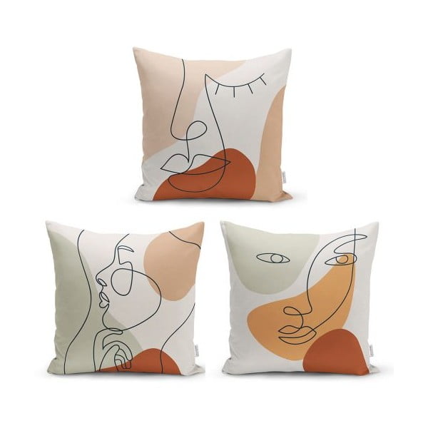 3 dekoratīvo spilvendrānu komplekts Minimalist Cushion Covers Woman Face, 45 x 45 cm