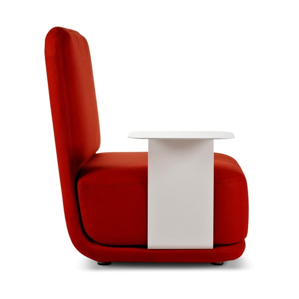 Sarkans atpūtas krēsls ar augstu atzveltni un baltu metāla galdu Softline Standby High + Side Table