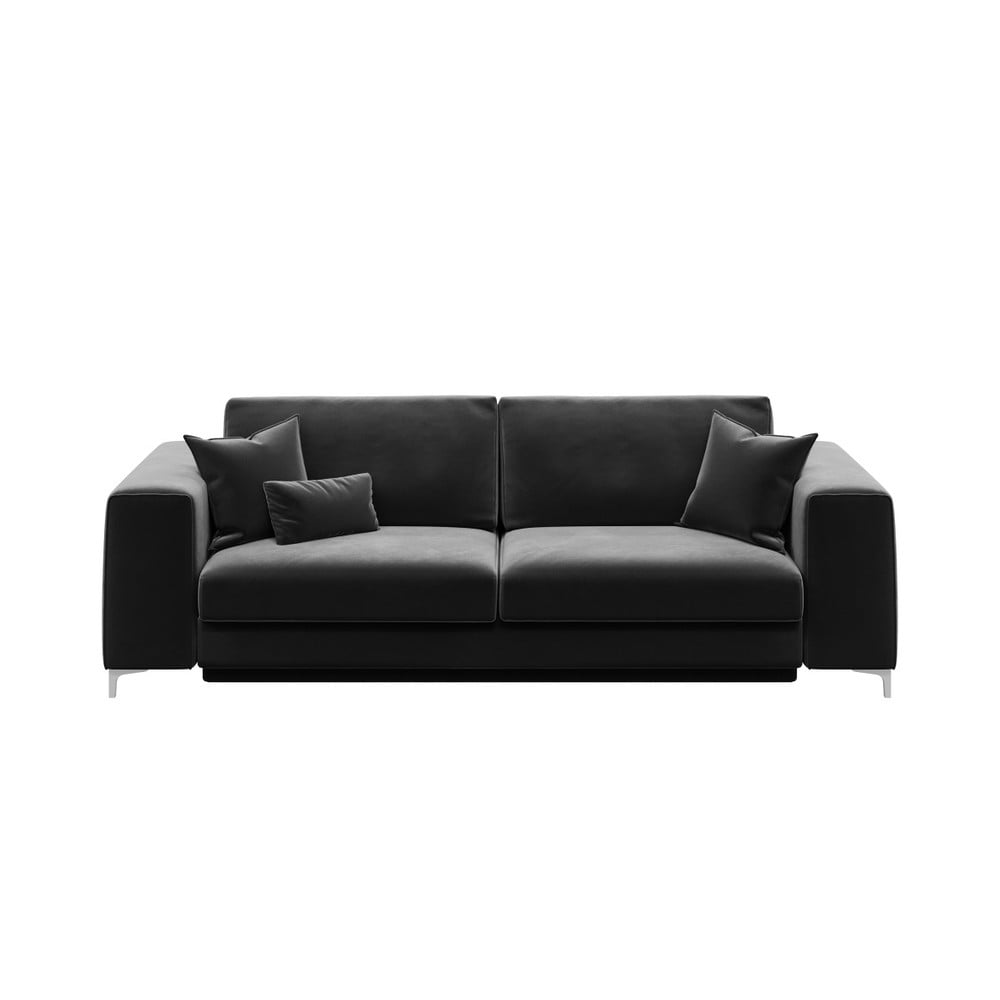 Tumši pelēks samta izvelkamais dīvāns Devichy Rothe, 256 cm