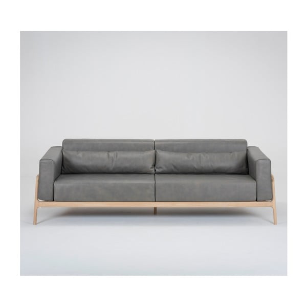 Tumši pelēks bifeļu ādas dīvāns ar masīvkoka konstrukciju Gazzda Fawn, 240 cm
