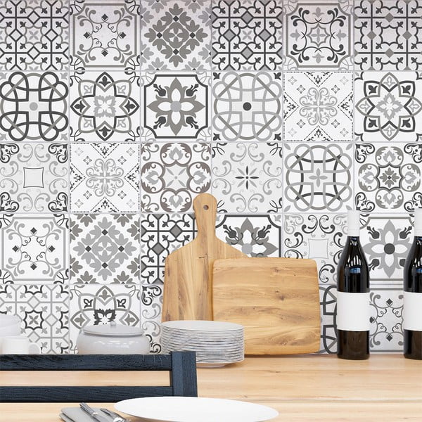 30 sienu uzlīmju komplekts Ambiance Cement Tiles Shade of Gray Bari, 10 x 10 cm
