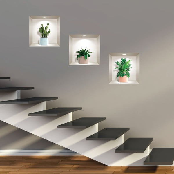3 3D sienas uzlīmju komplekts Ambiance Houseplants