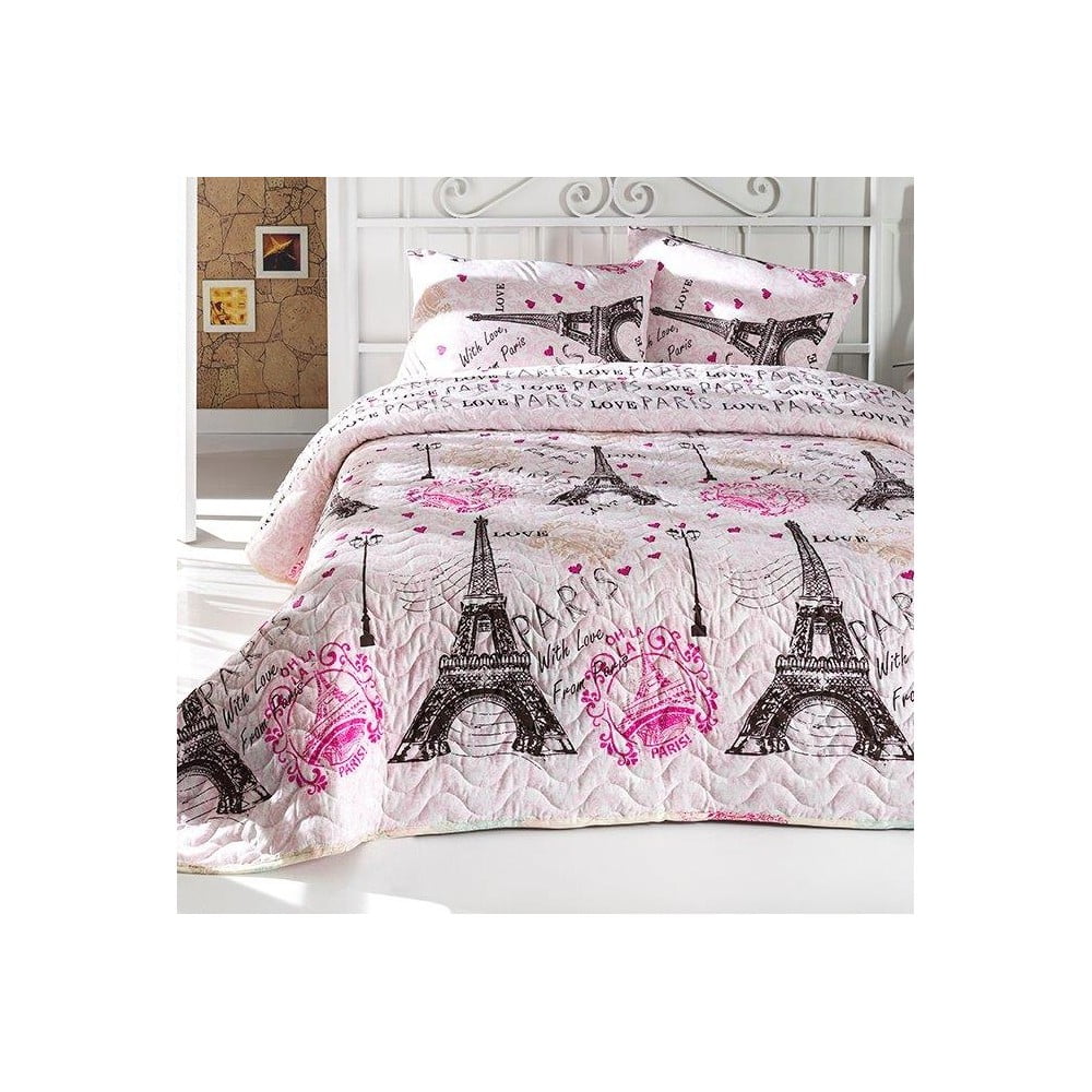 Divguļamās gultas pārklāja un 2 spilvendrānu komplekts ar kokvilnas maisījumu From Paris, 200 x 220 cm