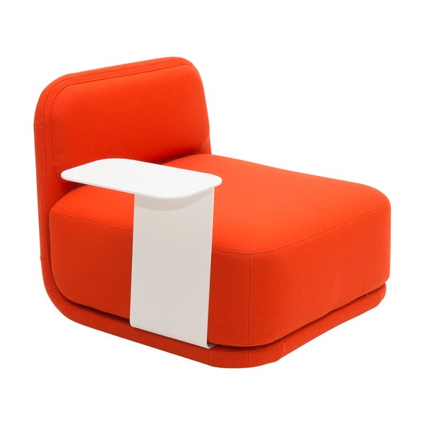 Oranžs atpūtas krēsls ar zemu atzveltni un baltu metāla galdu Softline Standby High + Side Table