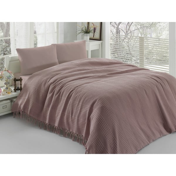 Rozā gultas pārklājs Pique, 220 x 240 cm