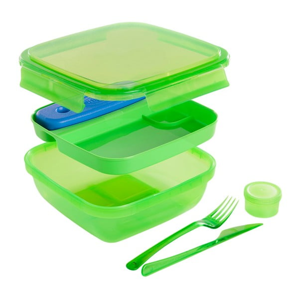 Zaļa pusdienu kaste ar galda piederumiem un dzesētāju Snips Lunch, 1,5 l
