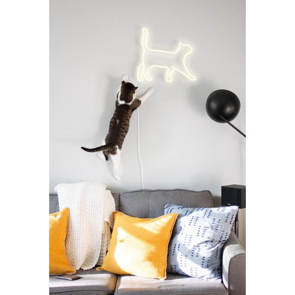 Balts sienas gaismas dekors Candy Shock Cat, 40 x 37 cm