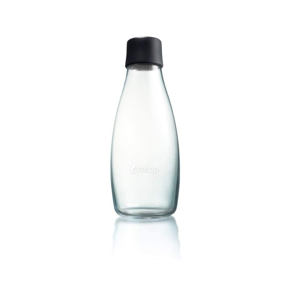 Melna stikla pudele ar mūža garantiju ReTap, 500 ml