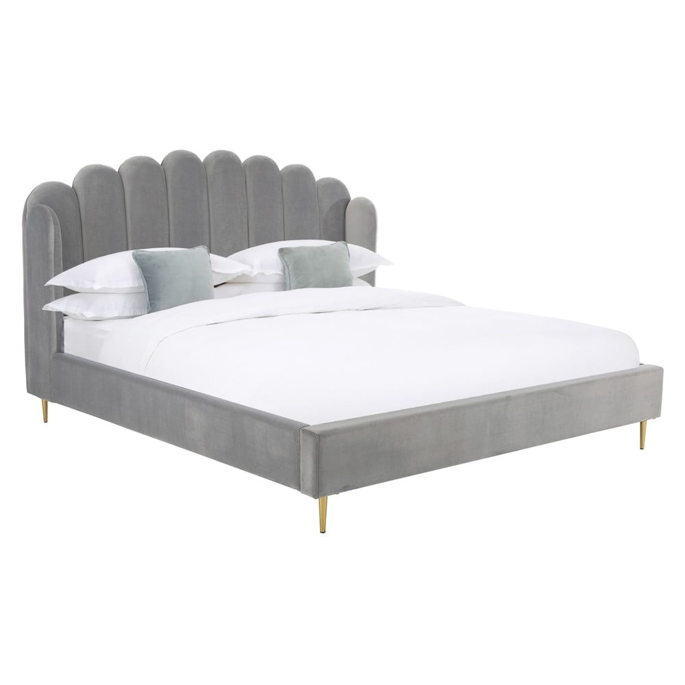 Pelēka gulta Westwing Collection Glamour, 160 x 200 cm