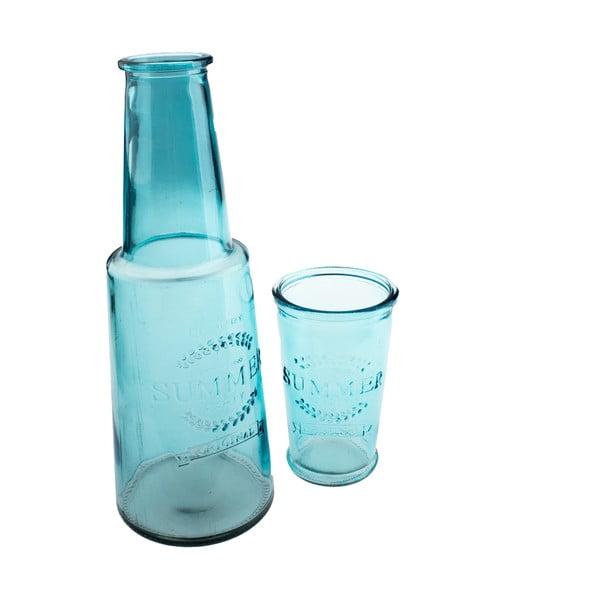 Zila stikla karafe ar glāzi, 800 ml