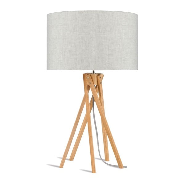 Gaiša smilškrāsas galda lampa ar bambusa struktūru Good&Mojo Kilimanjaro