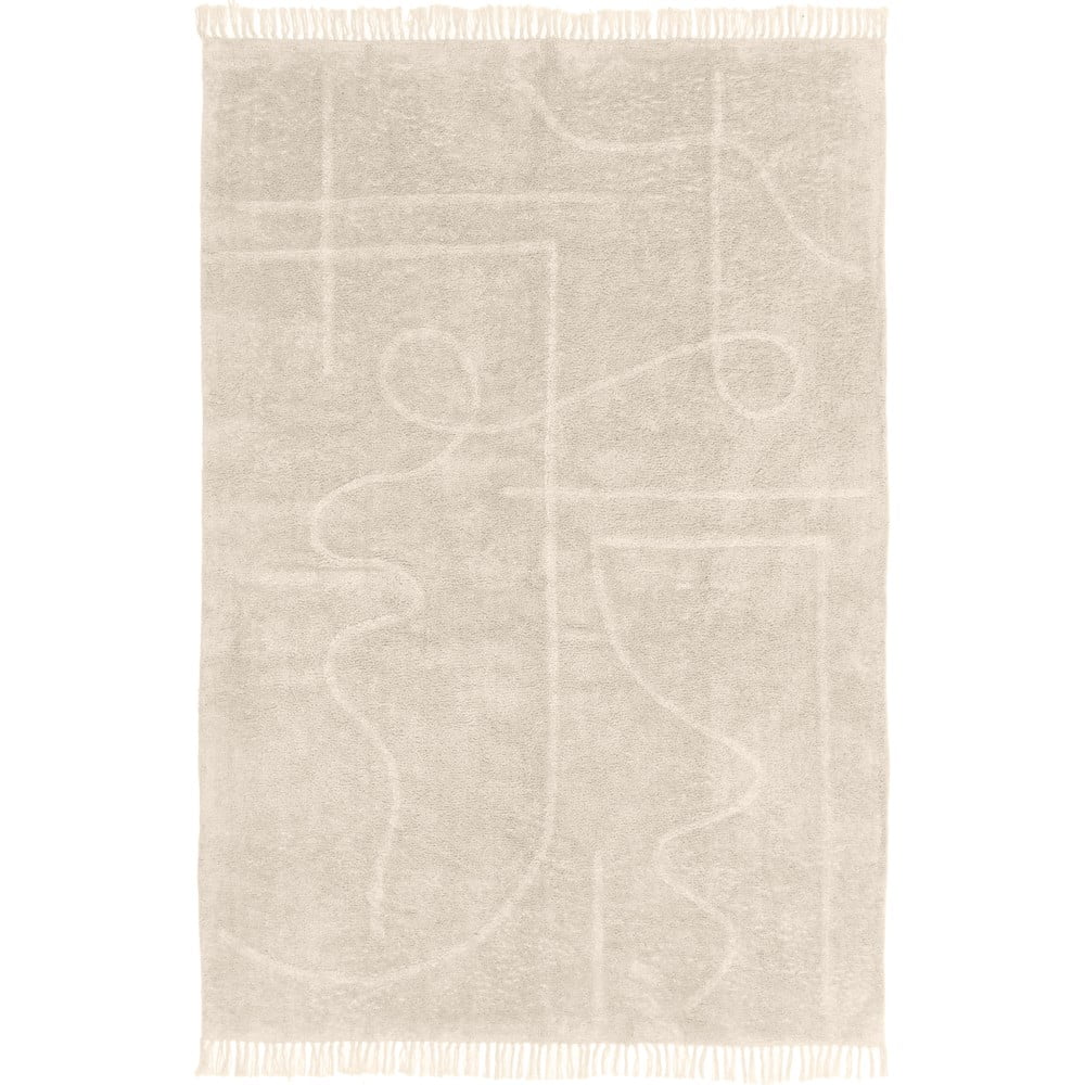 Gaiši bēšs ar rokām austs kokvilnas paklājs Westwing Collection Lines, 160 x 230 cm
