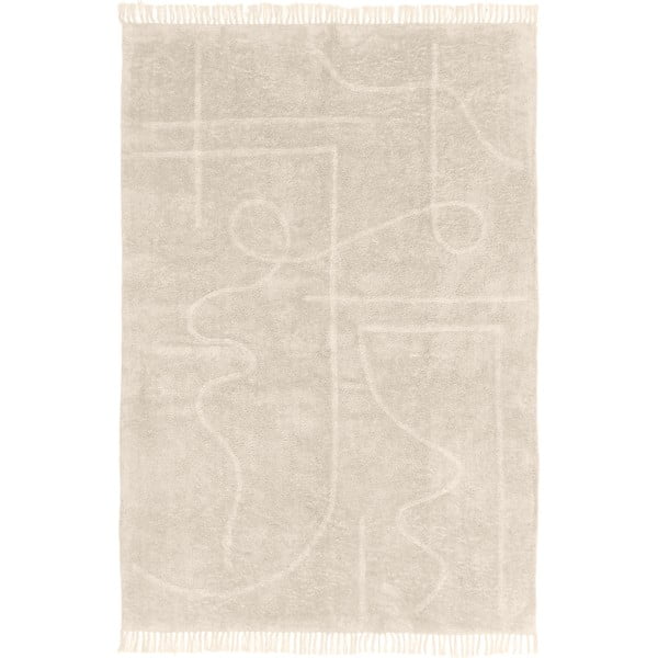 Gaiši bēšs ar rokām austs kokvilnas paklājs Westwing Collection Lines, 160 x 230 cm