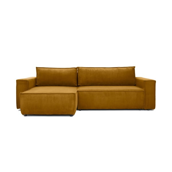 Sinepju dzeltens velveta stūra izvelkamais dīvāns ar maināmām pusēm Bonami Selection Bowie